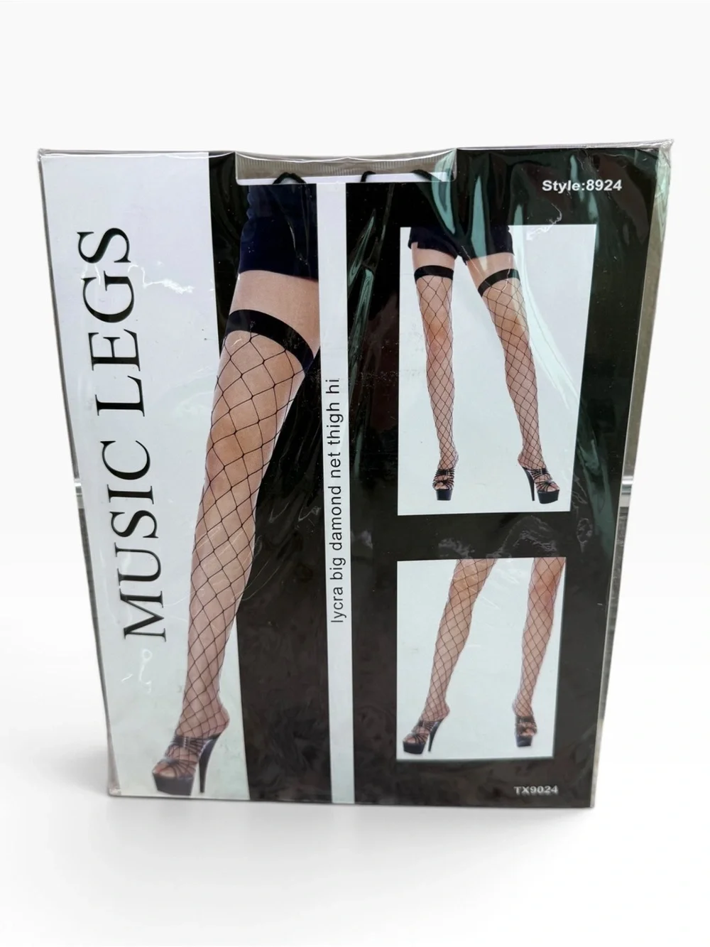 Music Legs Big Diamond Net Thigh Hi Stockings Black 8924 OS Fits 5’-5’10”